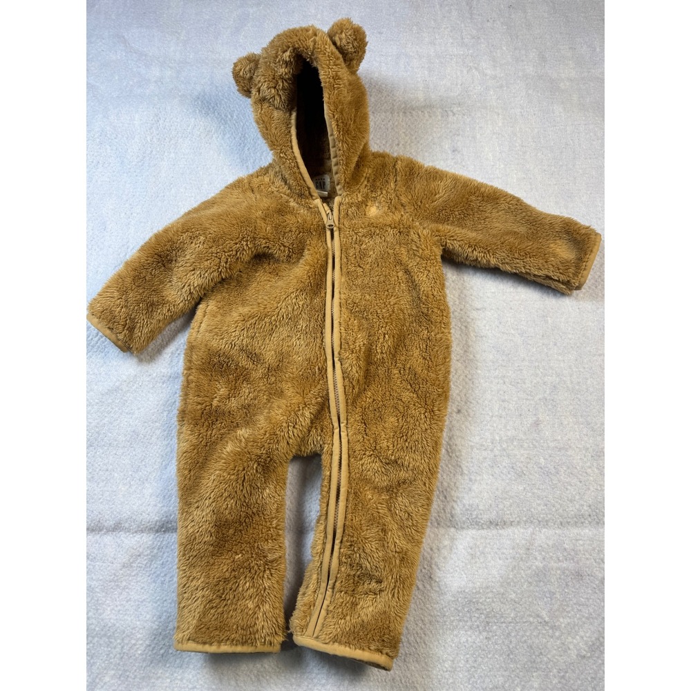 Baby Gap Brown Sherpa Fleece Bear Bunting One Piece Hooded Pram Suit 3-6 Months
